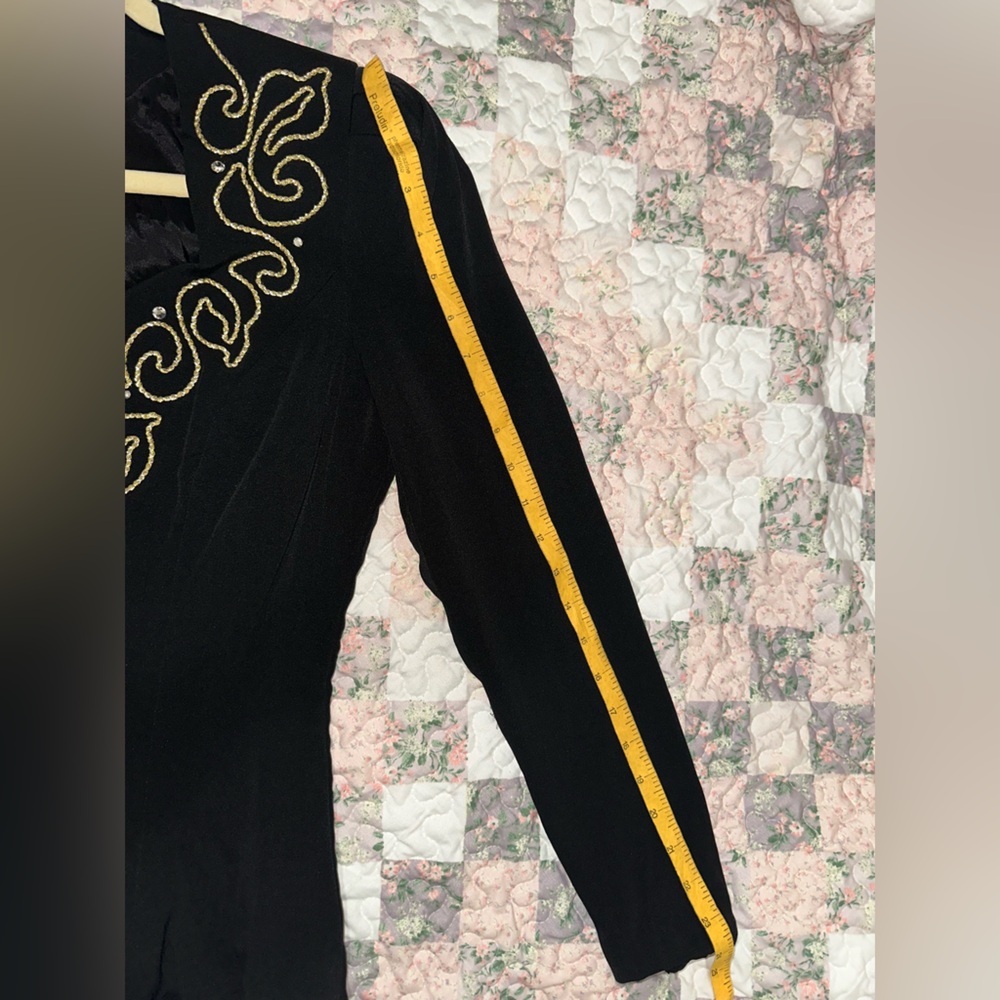 Black Blouse with Gold Embroidered V-Neck - Picture 8 of 8